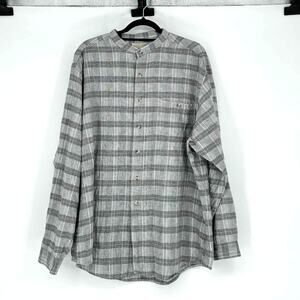 GreatLand Men's Black & White Plaid Stand Collar Button Up Shirt - Size XL